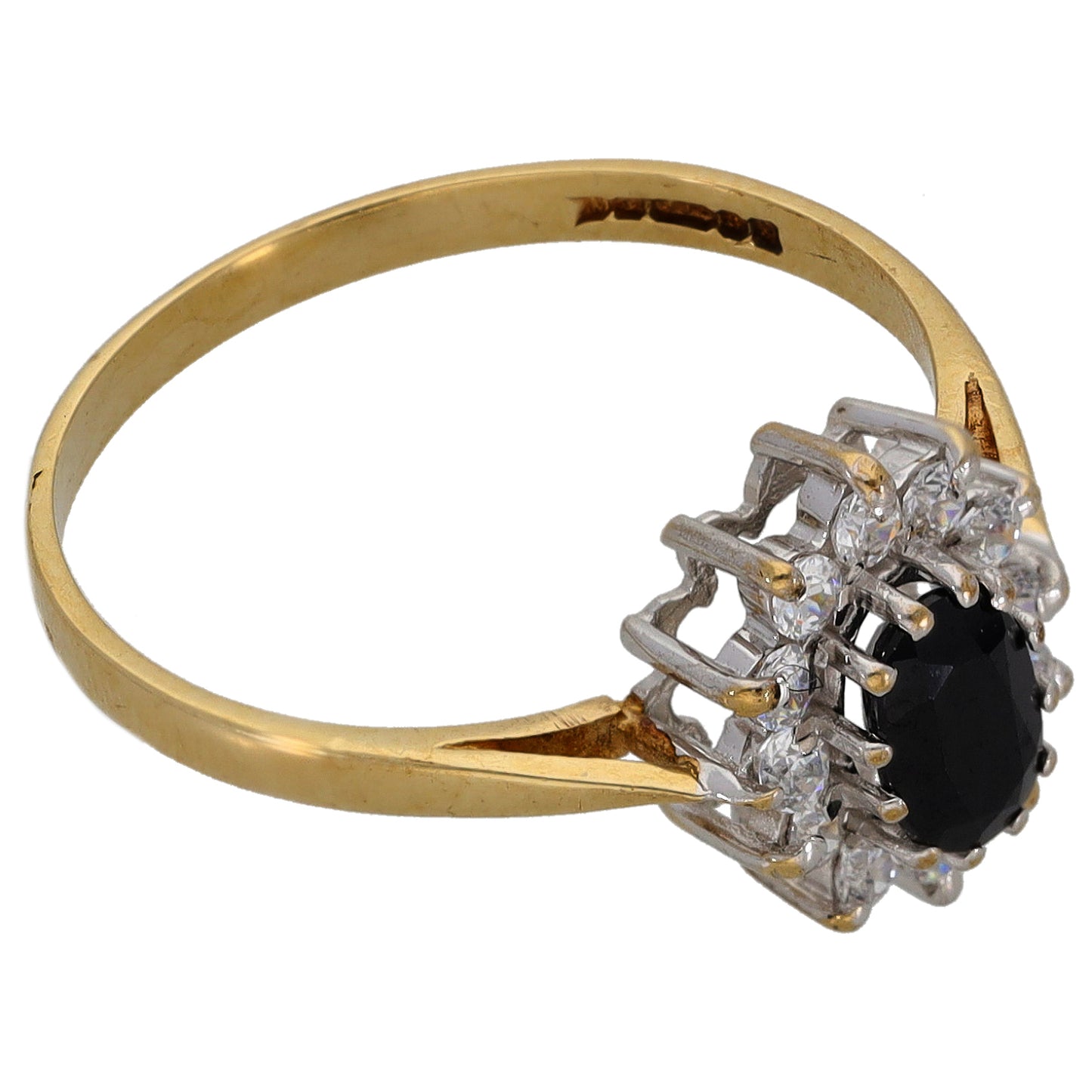 9ct Gold Sapphire & Cubic Zirconia Cluster Ring Size P