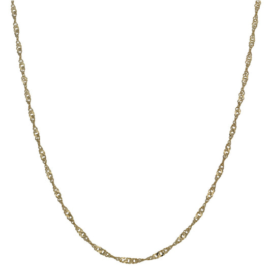 Gold Singapore chain necklace with small linked pattern, curved U shape