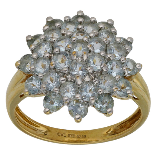 9ct Gold Aquamarine Cluster Size N