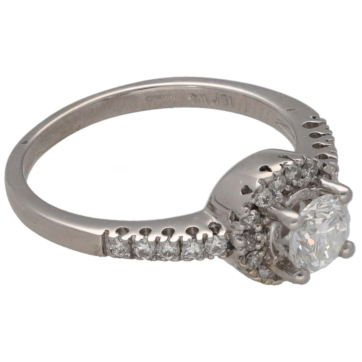18ct White Gold 0.52ct Diamond Halo Ring Size M