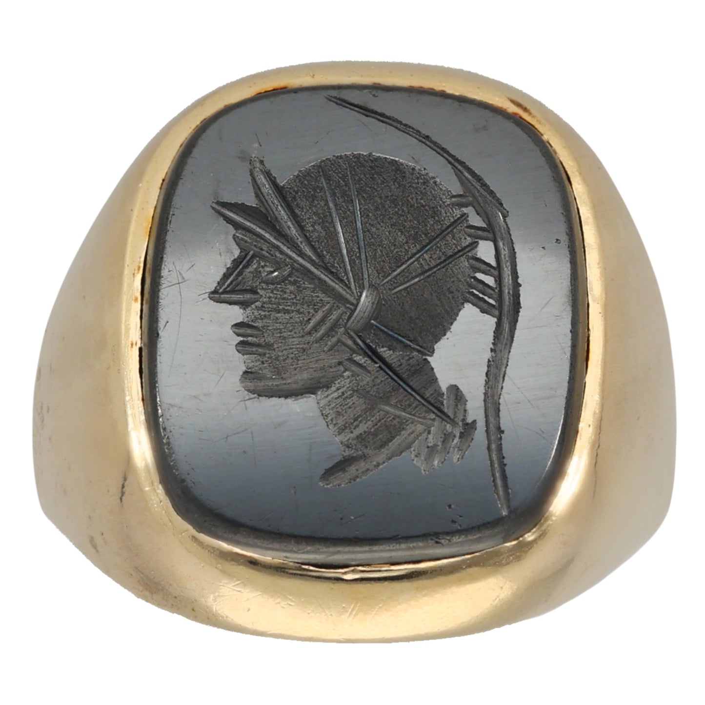 9ct Gold Hematite Crest/Emblem Signet Ring Size N