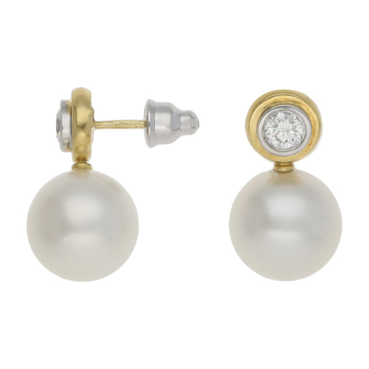 18ct Gold 0.66ct Diamond & Cultured Pearl Drop Earrings