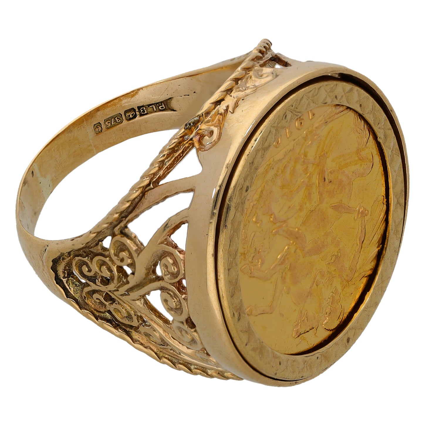 9ct Gold Full Sovereign Coin Ring Size V