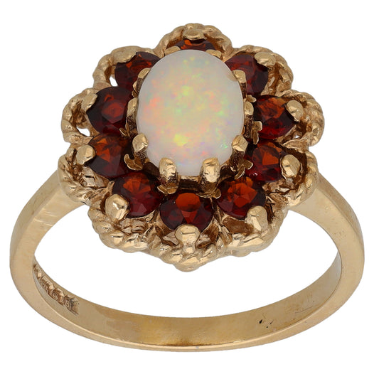 9ct Gold Opal & Garnet Cluster Ring Size N