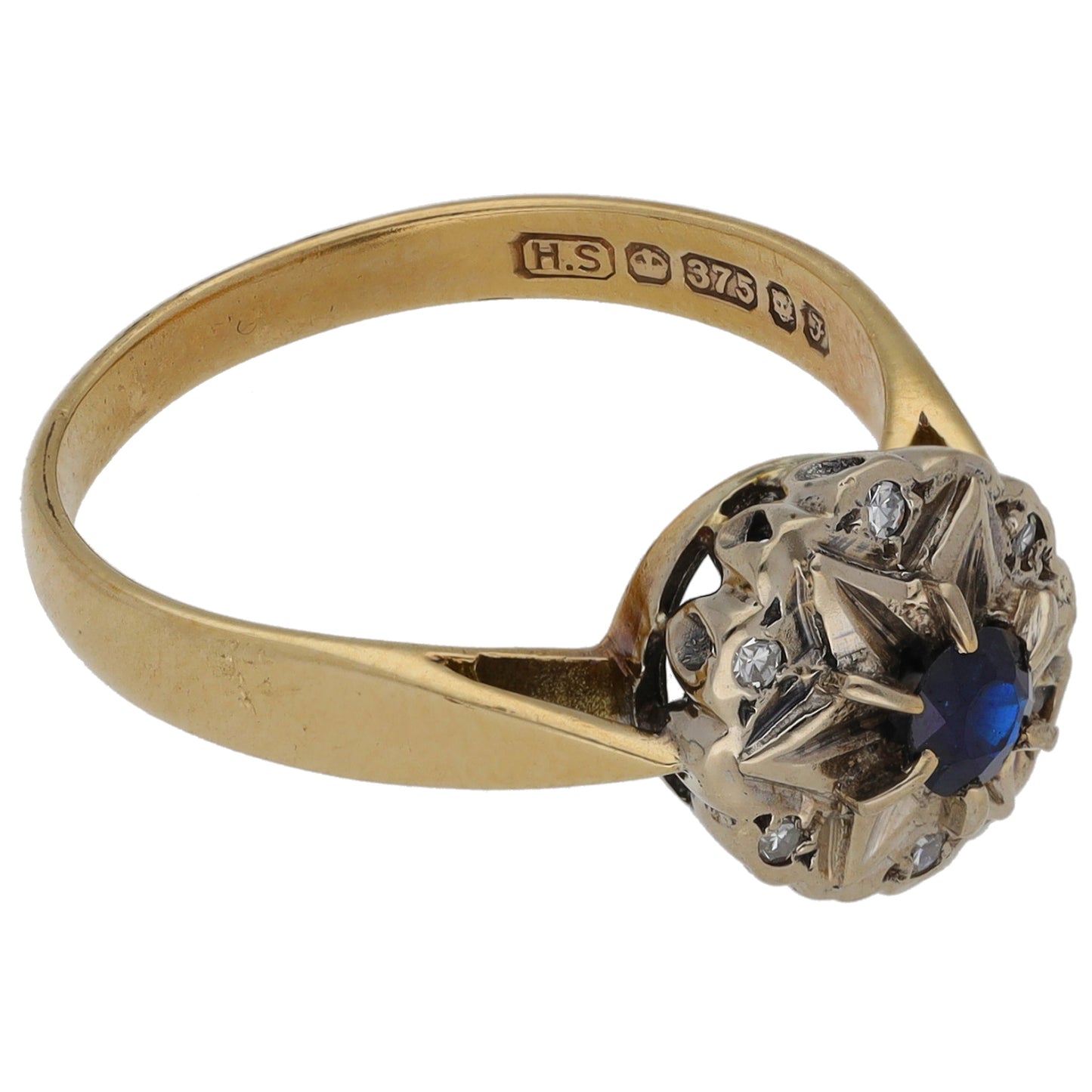 9ct Gold Sapphire & 0.03ct Diamond Dress/Cocktail Ring Size N