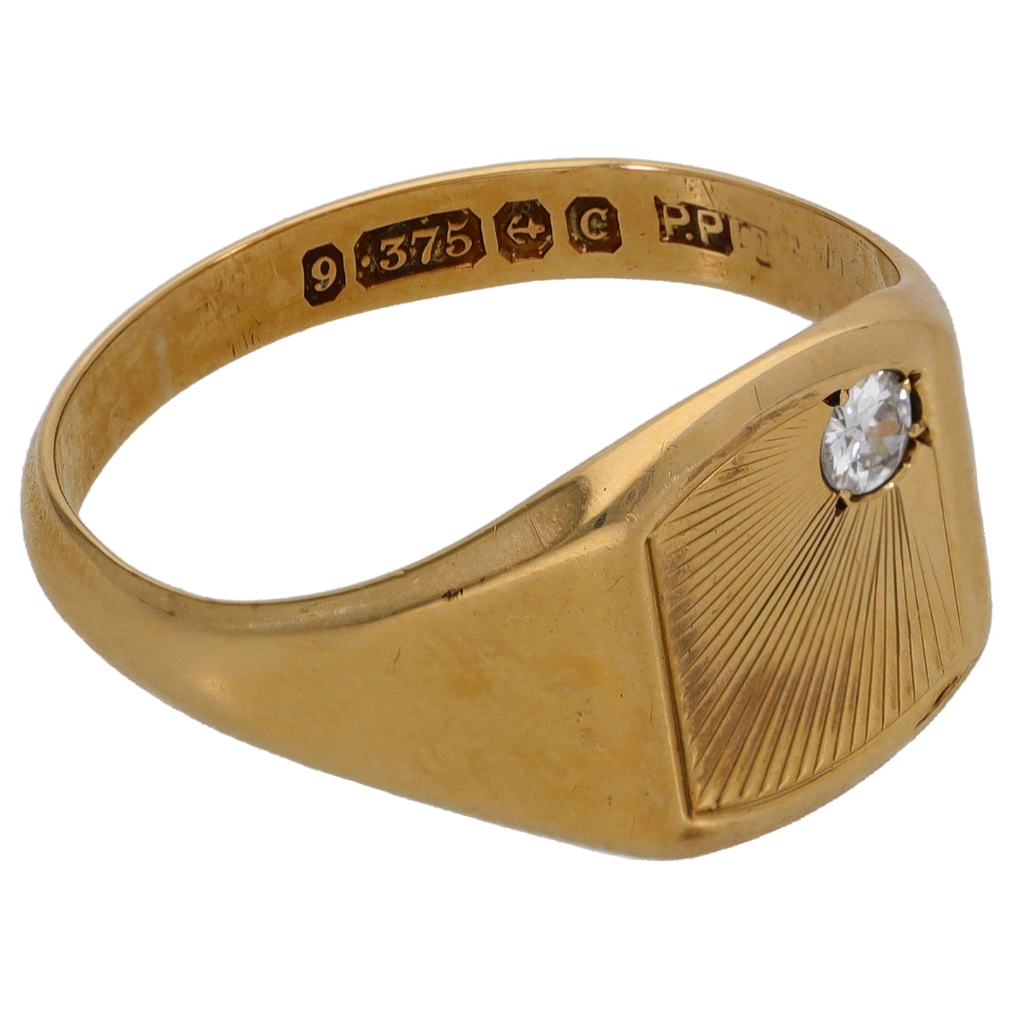 9ct Gold 0.10ct Diamond Single Stone Signet Ring Antique & Vintage Size U