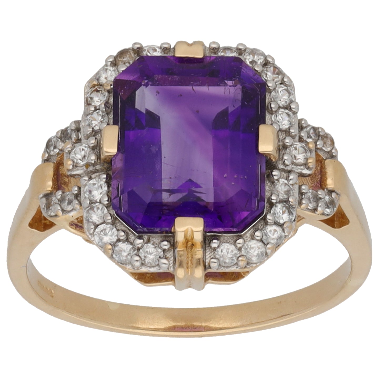 9ct Gold Amethyst & Cubic Zirconia Dress/Cocktail Ring Size N