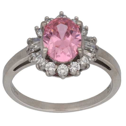 9ct White Gold Cubic Zirconia Cluster Ring Size L