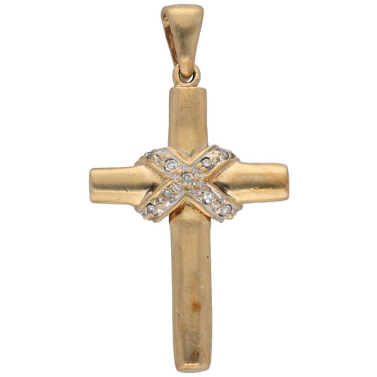 9ct Bicolour Gold 0.075ct Diamond Cross Pendant