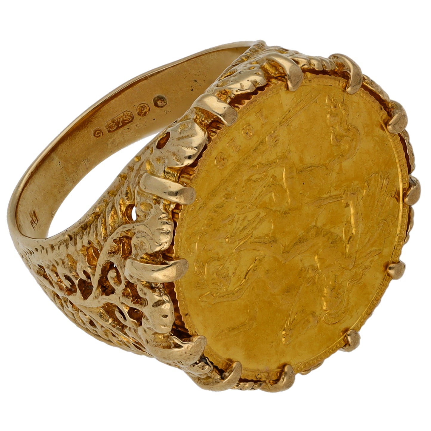 9ct Gold Half Sovereign Coin Ring Size N