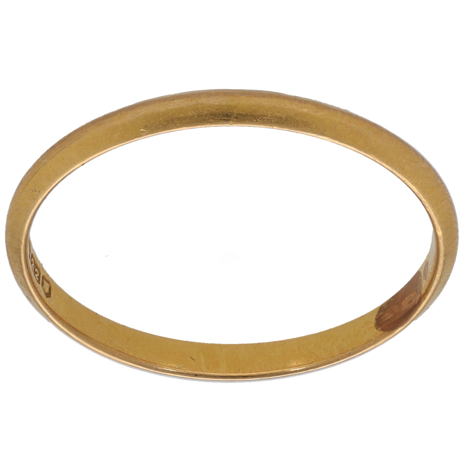 22ct gold plain wedding ring, smooth round band, size O