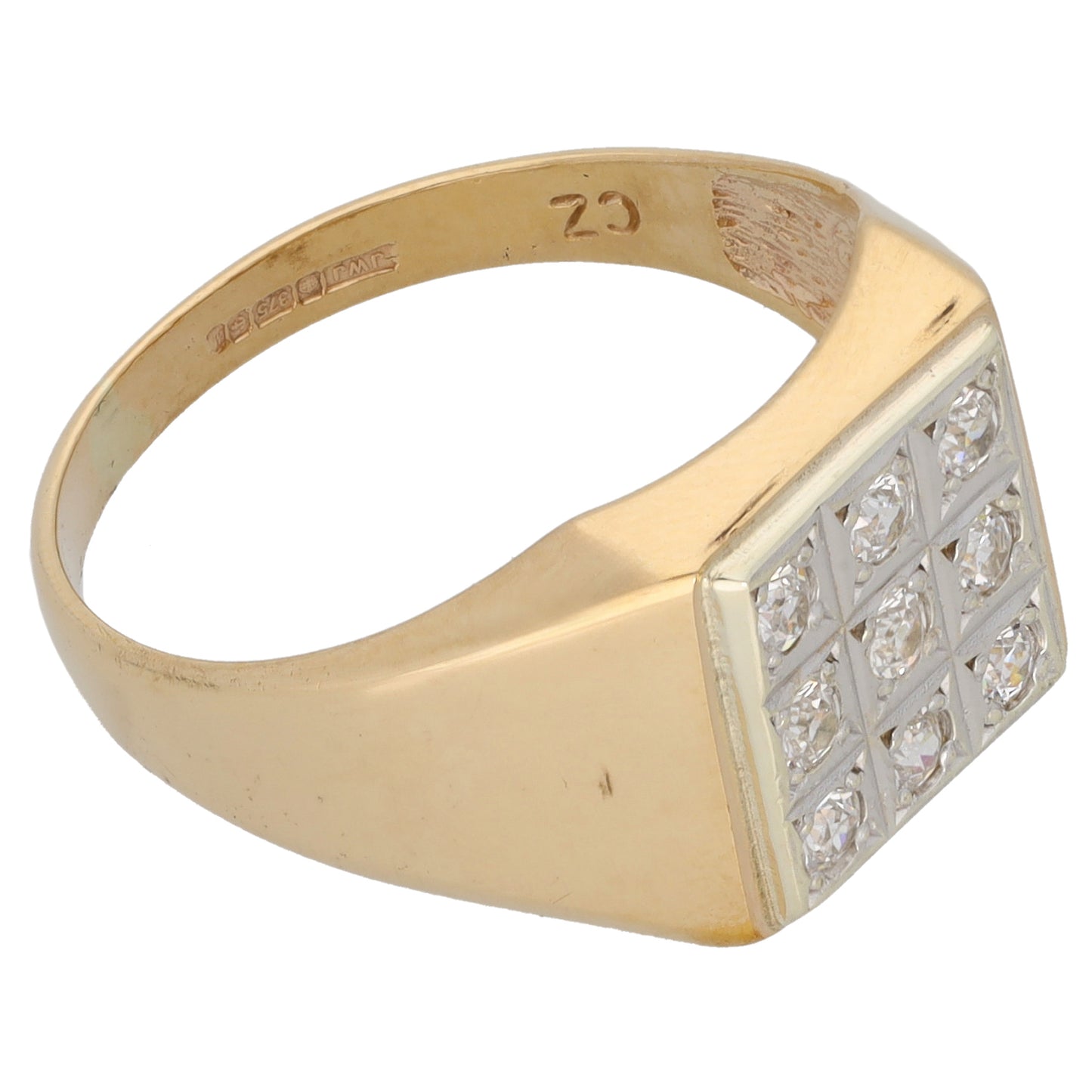 9ct Gold Cubic Zirconia Patterned Signet Ring Size S