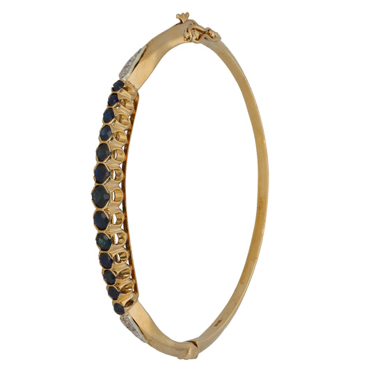 9ct Gold Sapphire & 0.06ct Diamond Hinged/Clasp Bangle