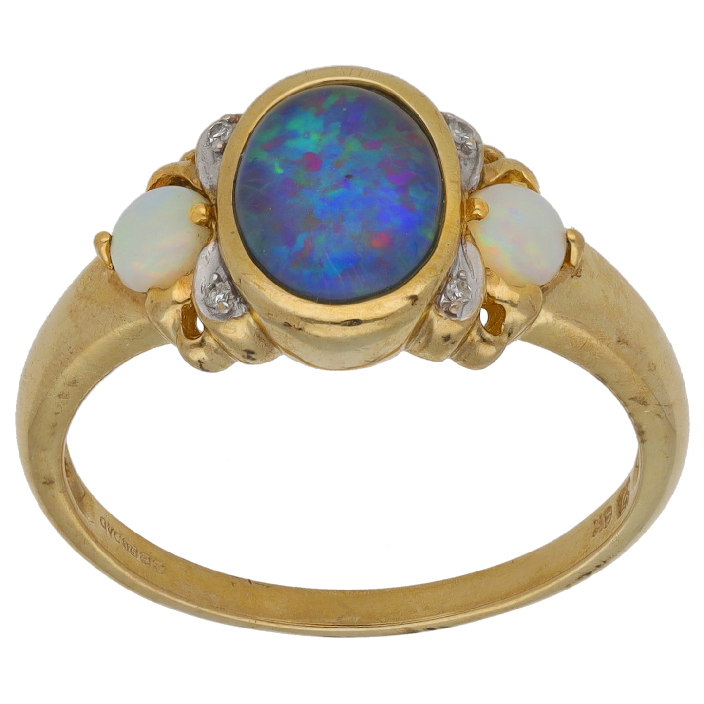 9ct Gold Opal Triplet, Opal & Cubic Zirconia Dress/Cocktail Ring Size U