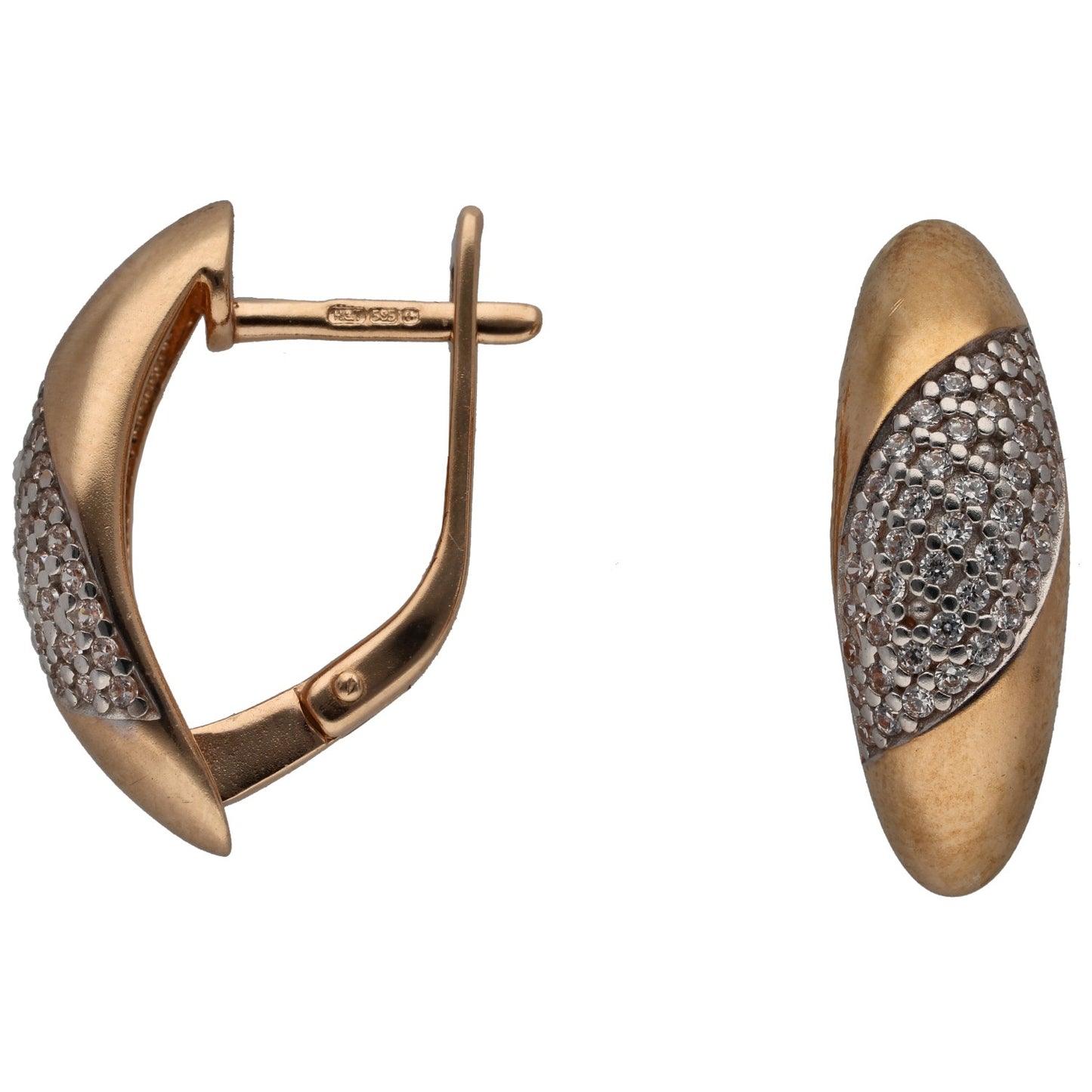 14ct rose gold CZ earrings with pavé stone accents