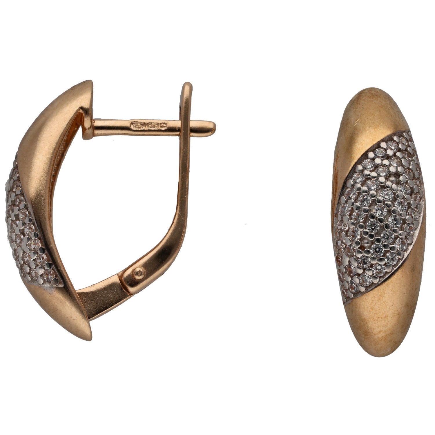 14ct rose gold CZ earrings with pavé stone accents