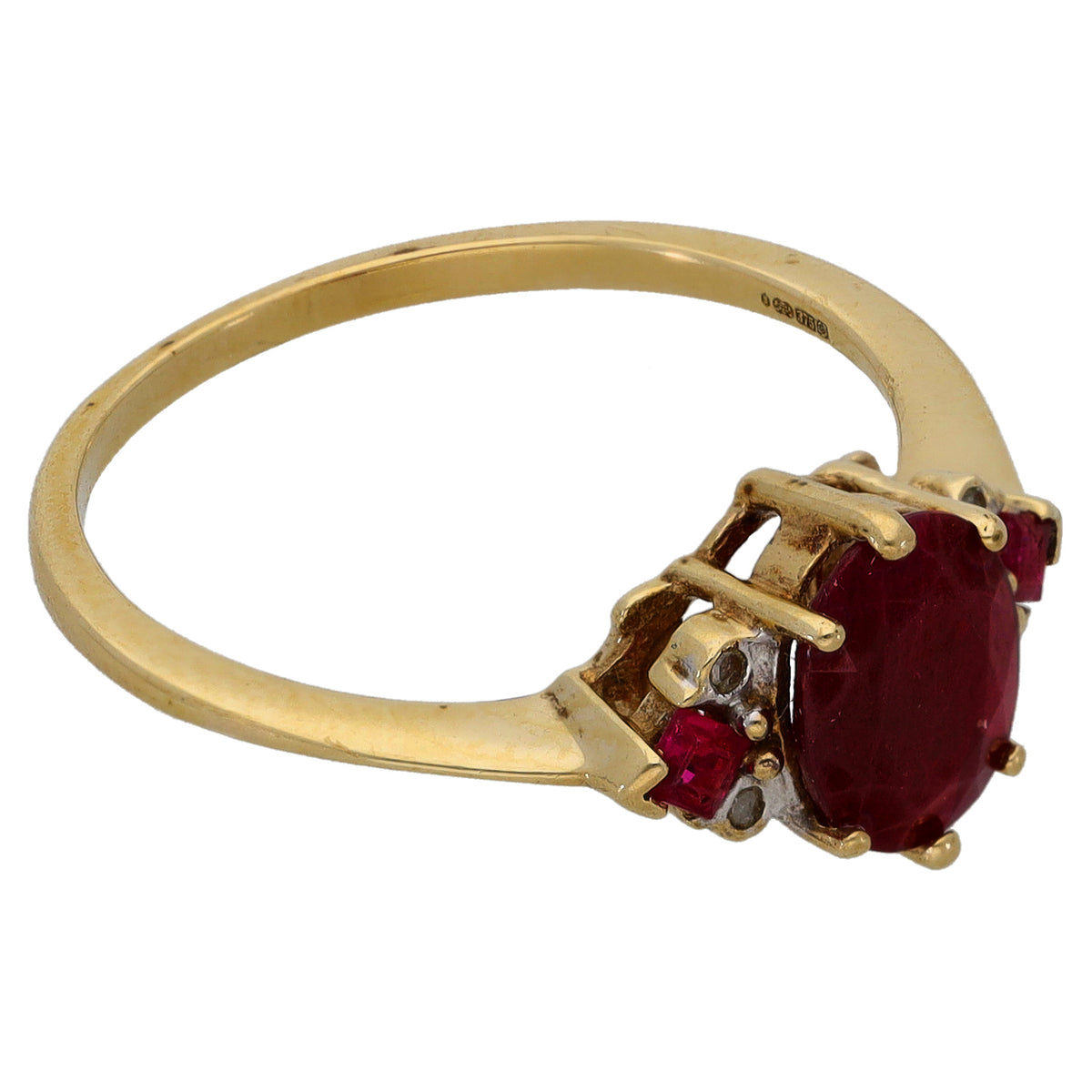 9ct Gold Ruby & 0.02ct Diamond Dress/Cocktail Ring Size O