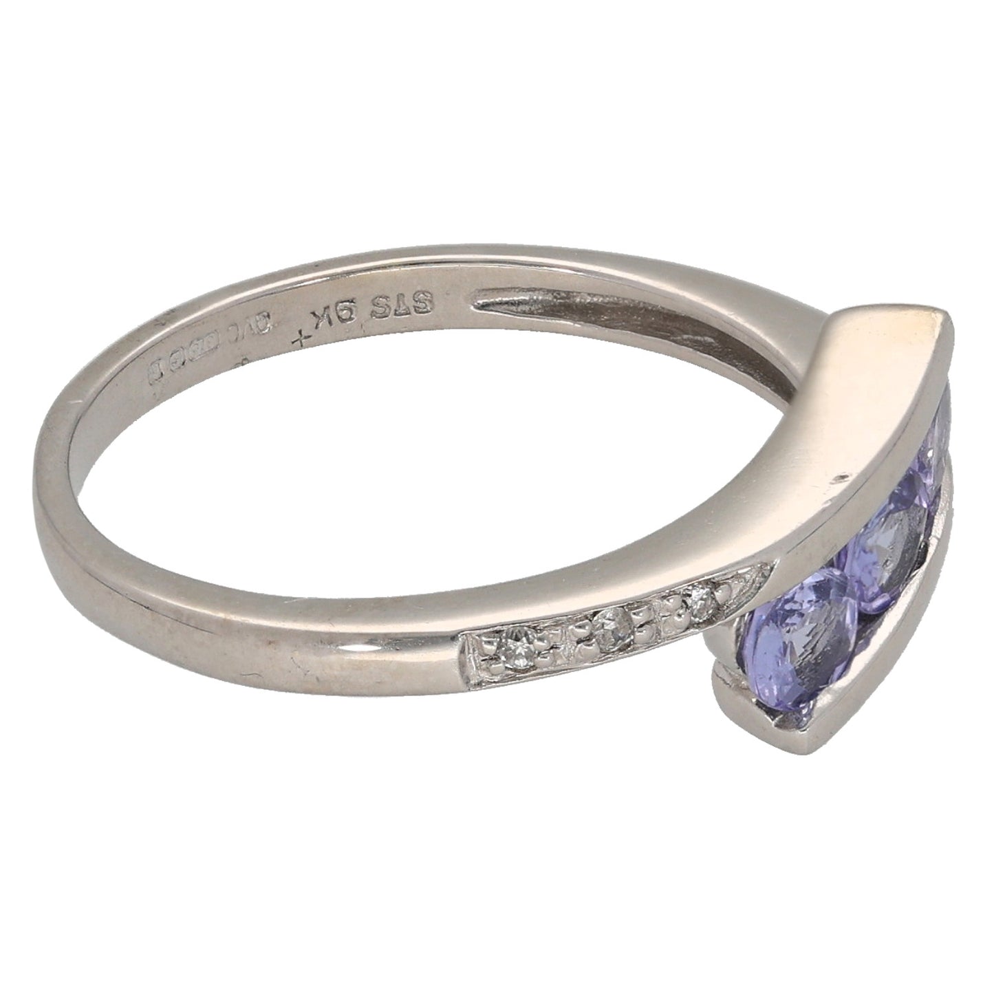 9ct White Gold 0.06ct Diamond & Tanzanite Dress/Cocktail Ring Size O