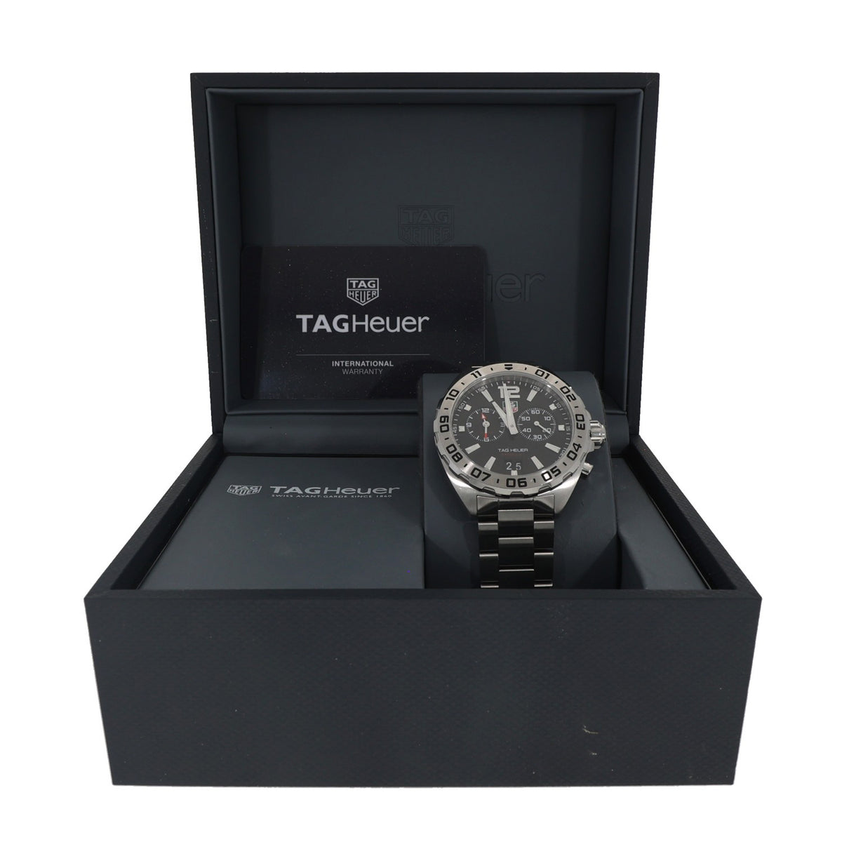 Tag Heuer Formula 1 WAZ111A, black 41mm stainless steel case with subdials and date, in Tag Heuer box
