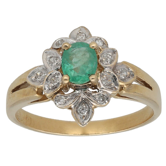 9ct Gold Emerald & 0.12ct Diamond Dress/Cocktail Ring Size K