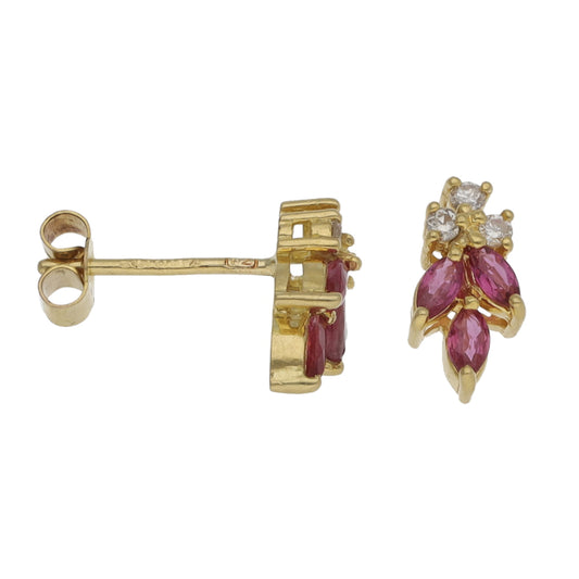 18ct Gold Ruby & 0.06ct Diamond Stud Earrings