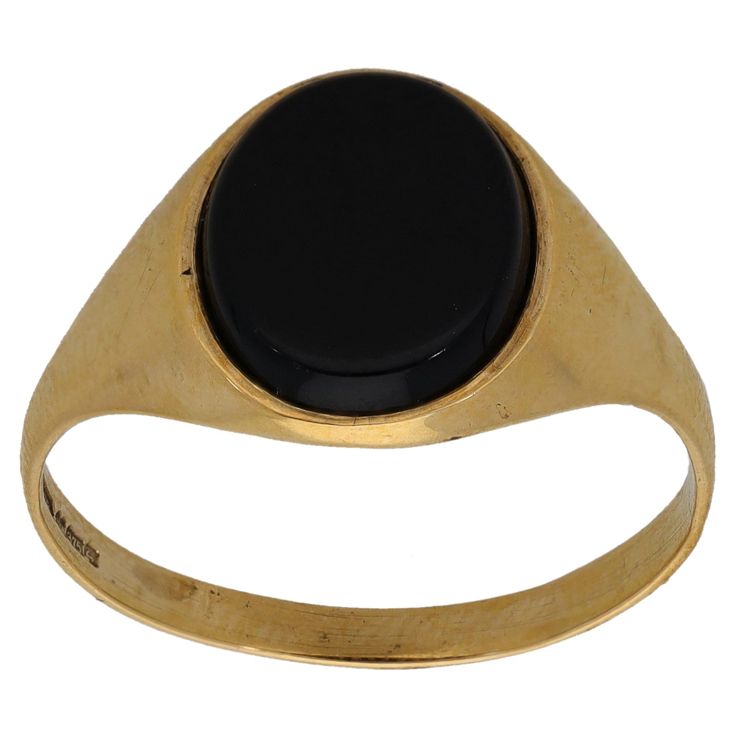 9ct Gold Onyx Plain Single Stone Signet Ring Size T