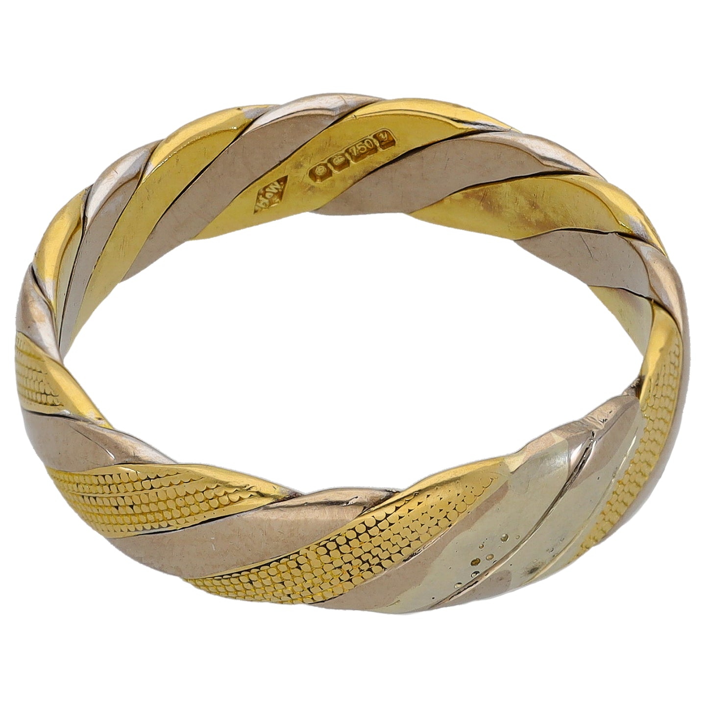 18ct Bi-Colour Gold Patterned Wedding Ring Size W