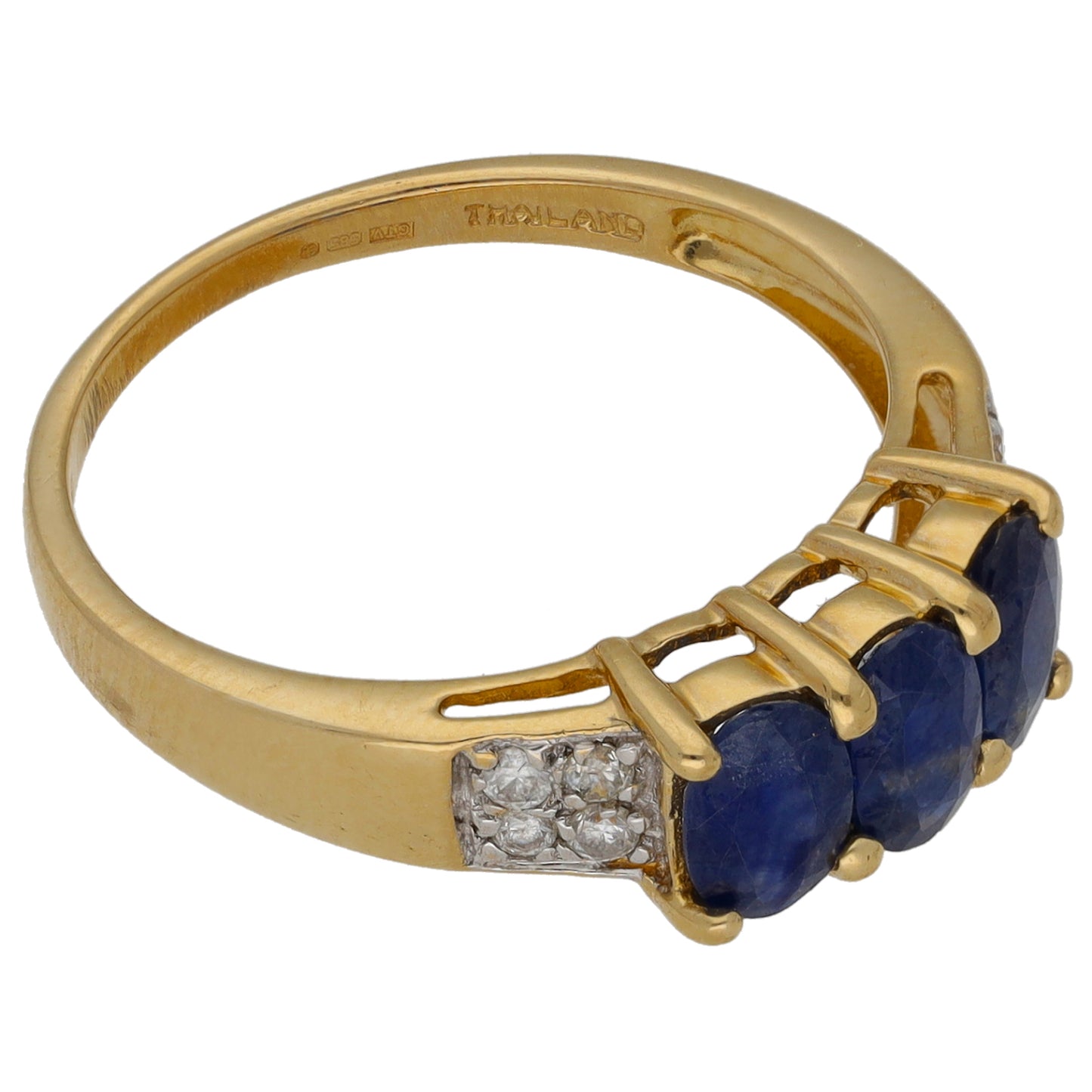 14ct Gold Sapphire & 0.08ct Diamond Dress/Cocktail Ring Size P