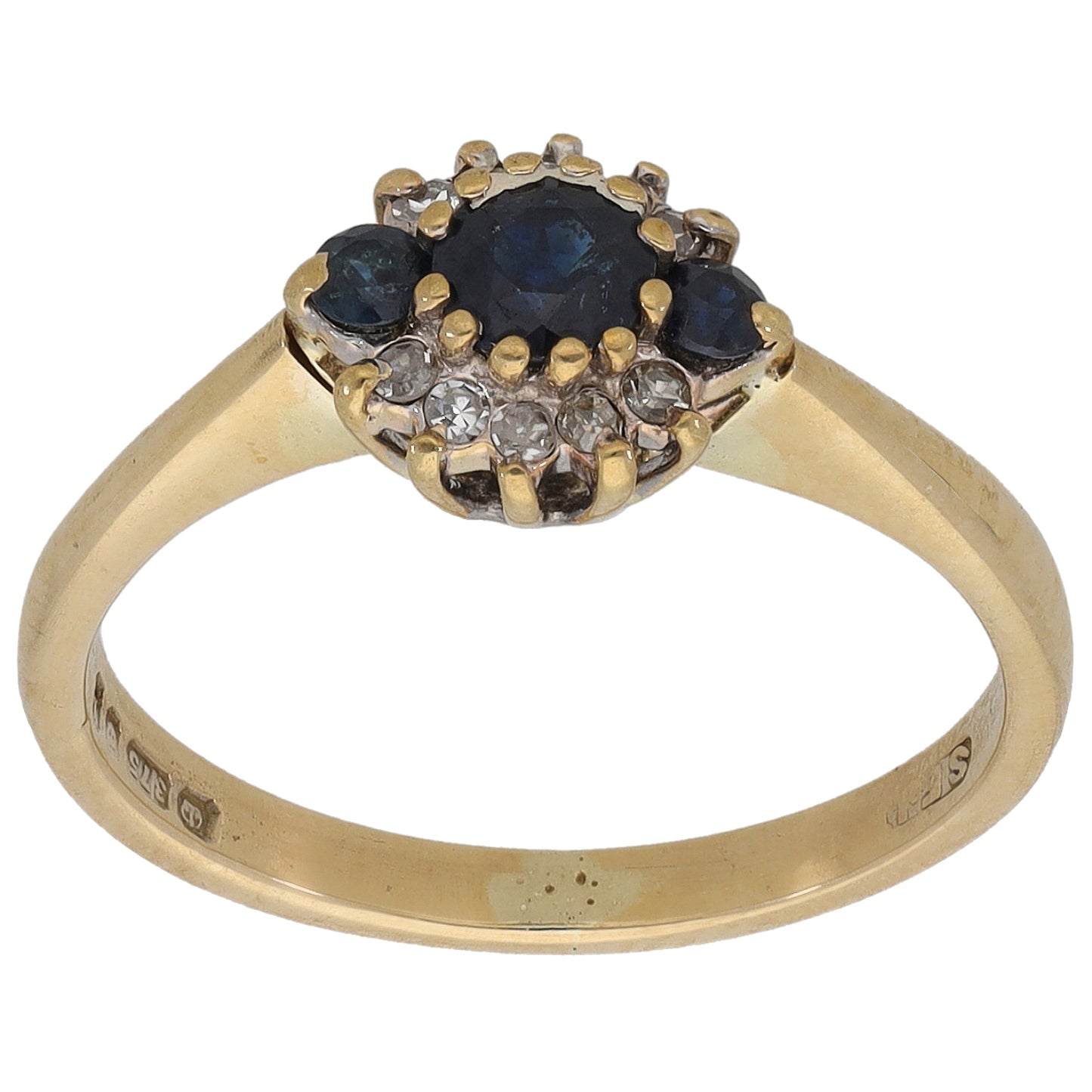 9ct Gold 0.10ct Diamond & Sapphire Cluster Ring Size L