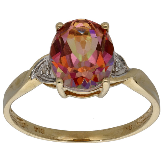 9ct Gold Coated Topaz & 0.01ct Diamond Single Stone Ring with Accent Stones Size P