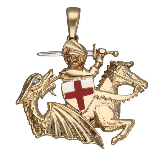 9ct Gold 0.01ct Diamond George & Dragon Pendant