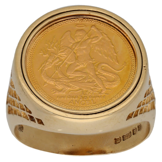 9ct Gold 1/20 OZ Isle Of Man Angel Coin Ring Size N