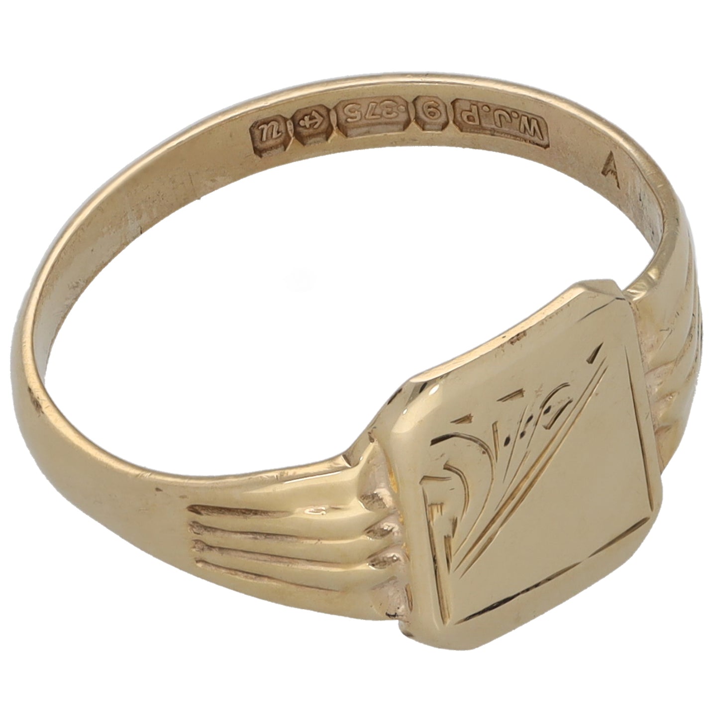 9ct Gold Patterned Signet Ring Size M