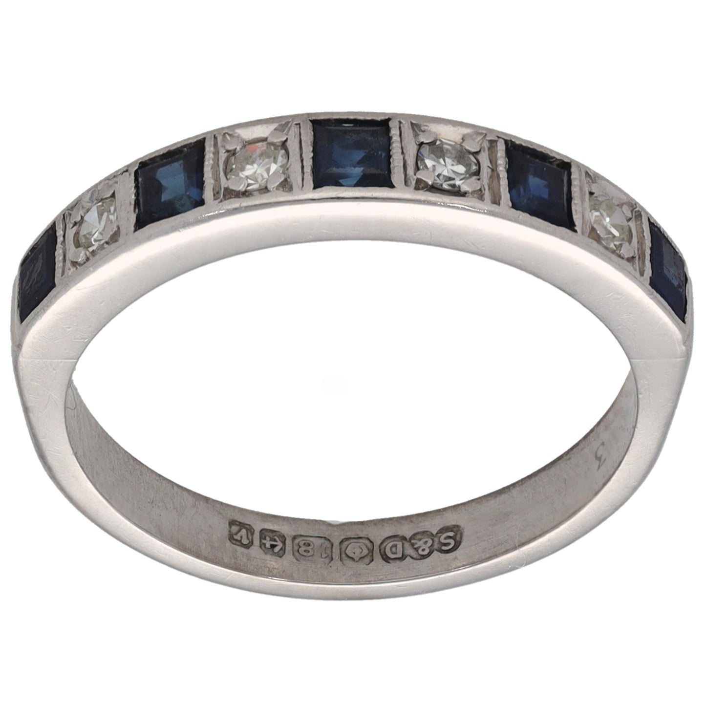 18ct White Gold 0.20ct Diamond & Sapphire Half Eternity Ring Size M