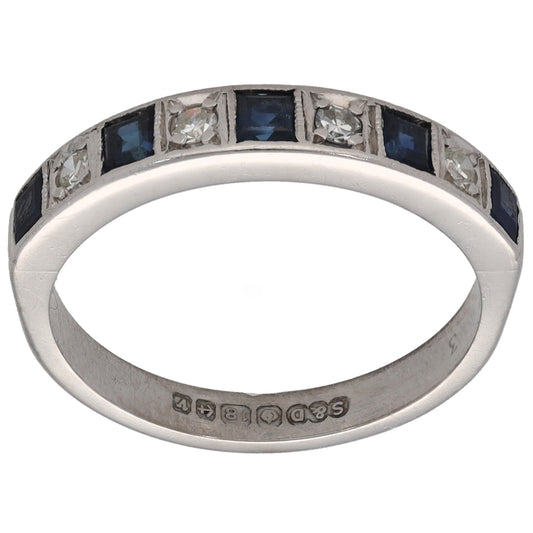 18ct White Gold 0.20ct Diamond & Sapphire Half Eternity Ring Size M