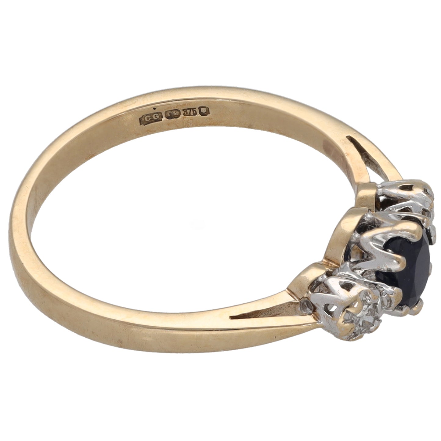 9ct Gold Sapphire & 0.04ct Diamond Trilogy Ring Size N