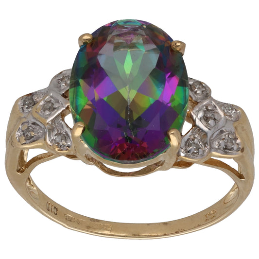 9ct Gold Coated Topaz & 0.05ct Diamond Dress/Cocktail Ring Size Q