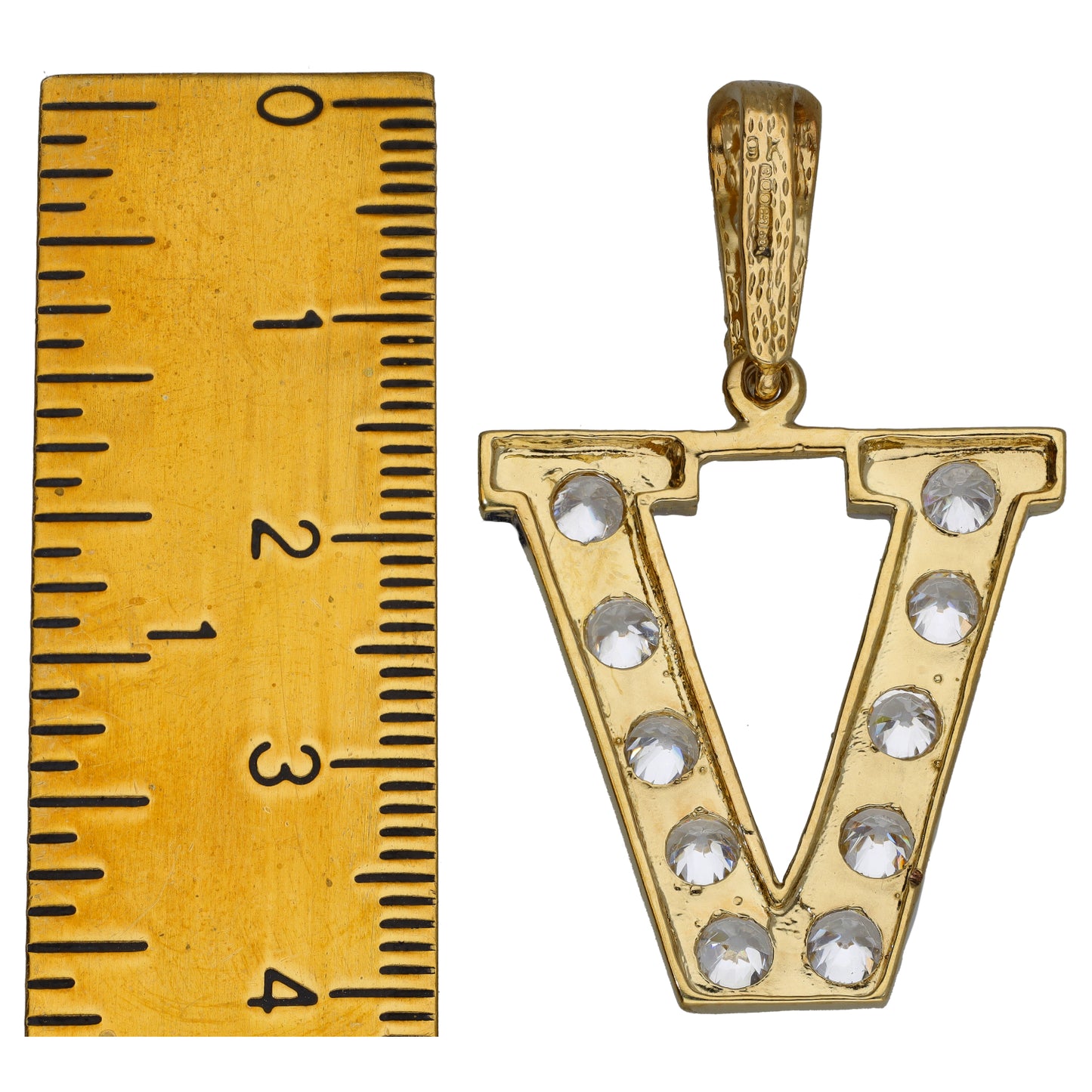 9ct Gold Cubic Zirconia Initial V Pendant