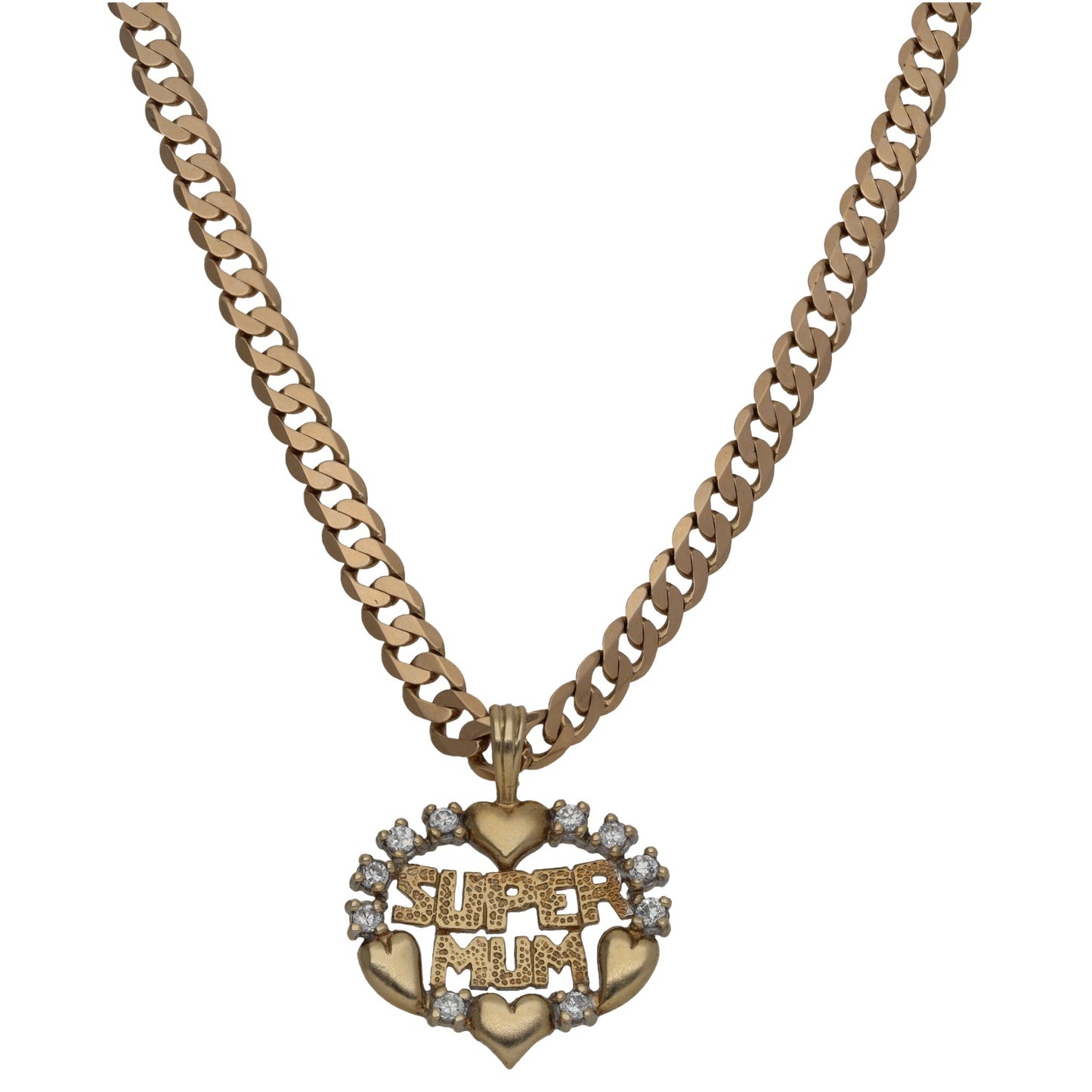 9ct Gold Cubic Zirconia Mum/Mother Pendant With Chain