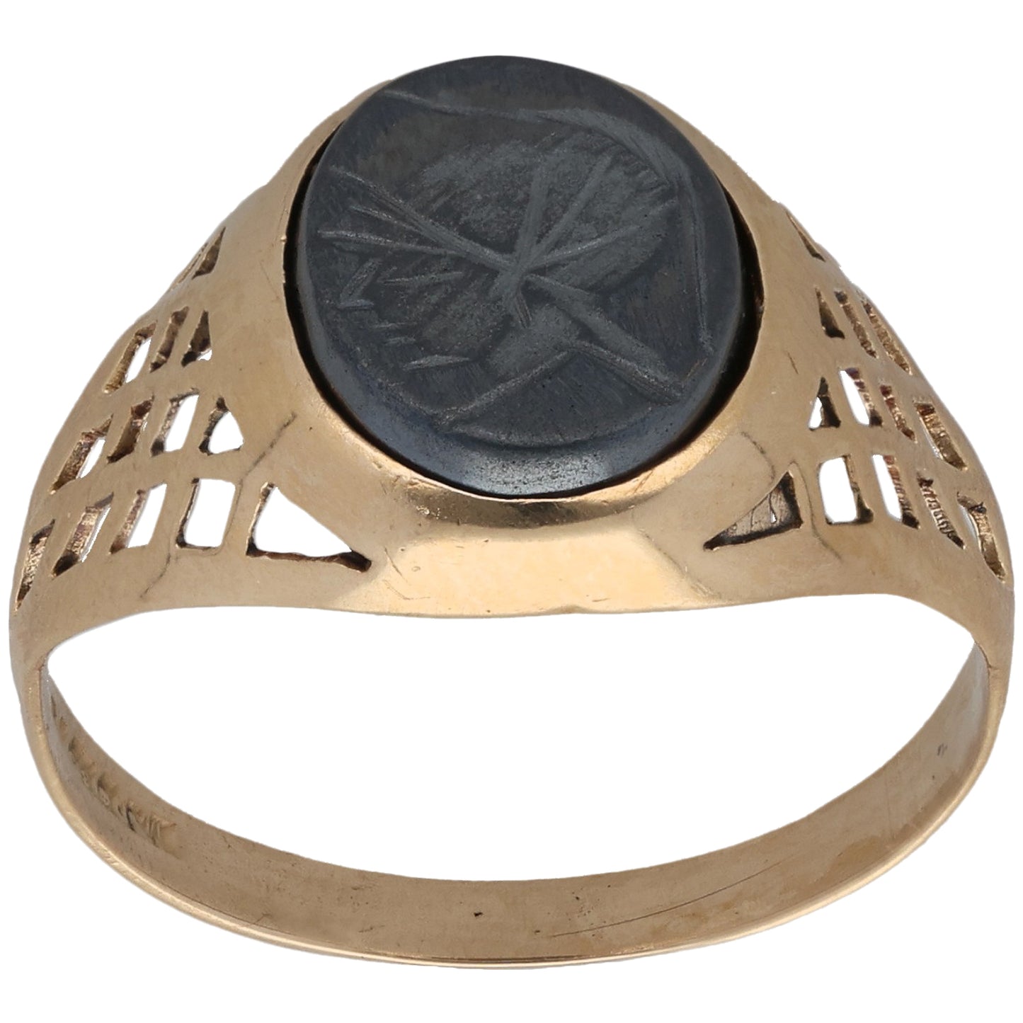 9ct Gold Hematite Single Stone Signet Ring Size U