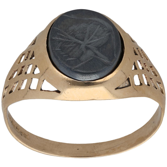 9ct Gold Hematite Single Stone Signet Ring Size U