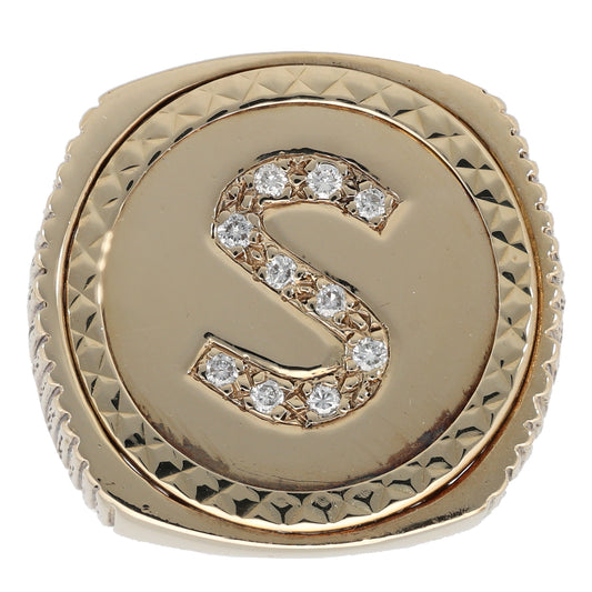 9ct Gold 0.20ct Diamond Initial Signet S Ring Size X