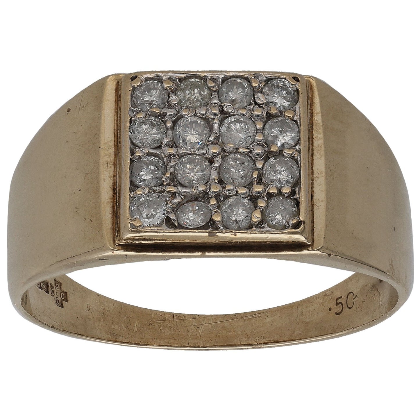 9ct Gold 0.50ct Diamond Patterned Signet Ring Size X