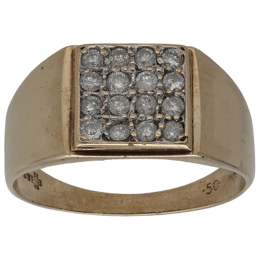 9ct Gold 0.50ct Diamond Patterned Signet Ring Size X