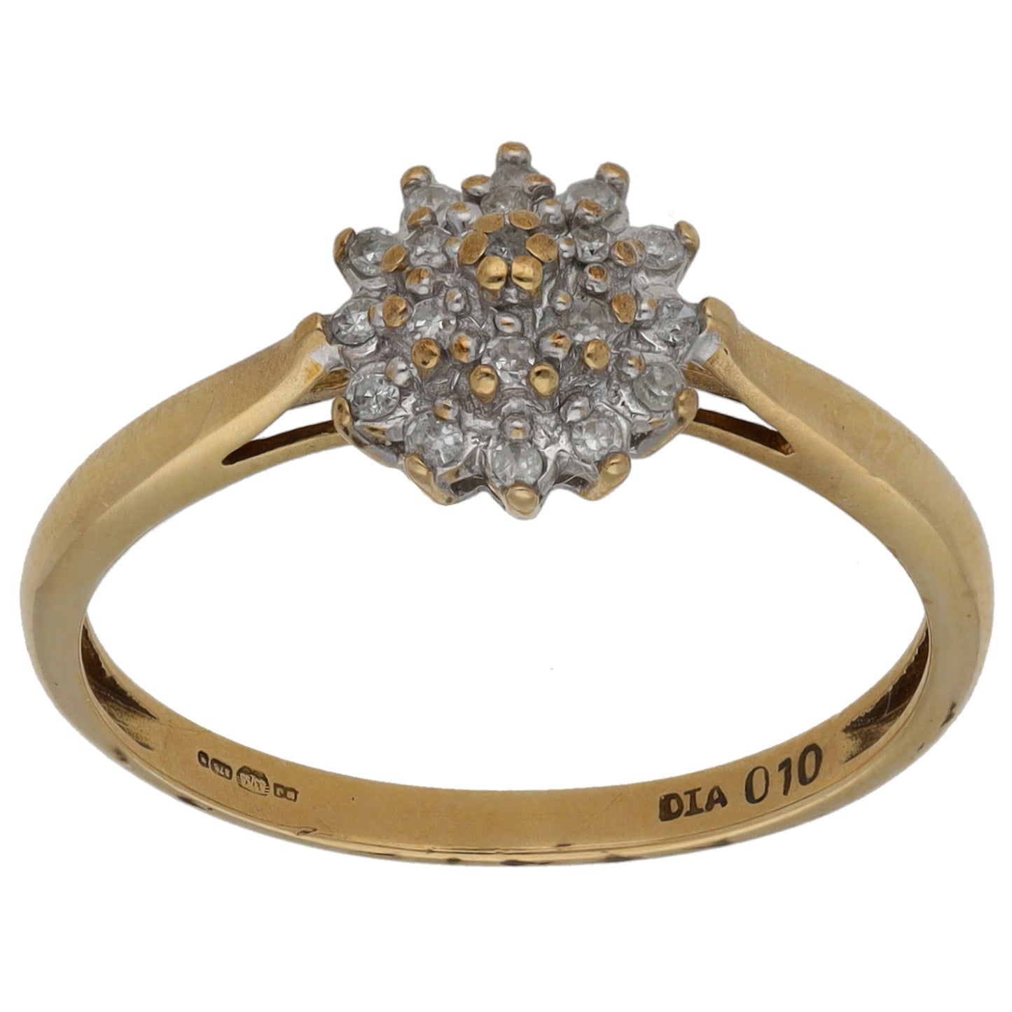 9ct Gold 0.10ct Diamond Cluster Ring Size O