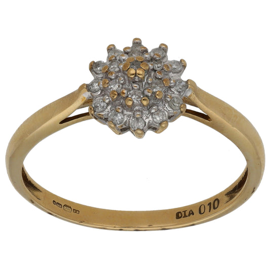 9ct Gold 0.10ct Diamond Cluster Ring Size O
