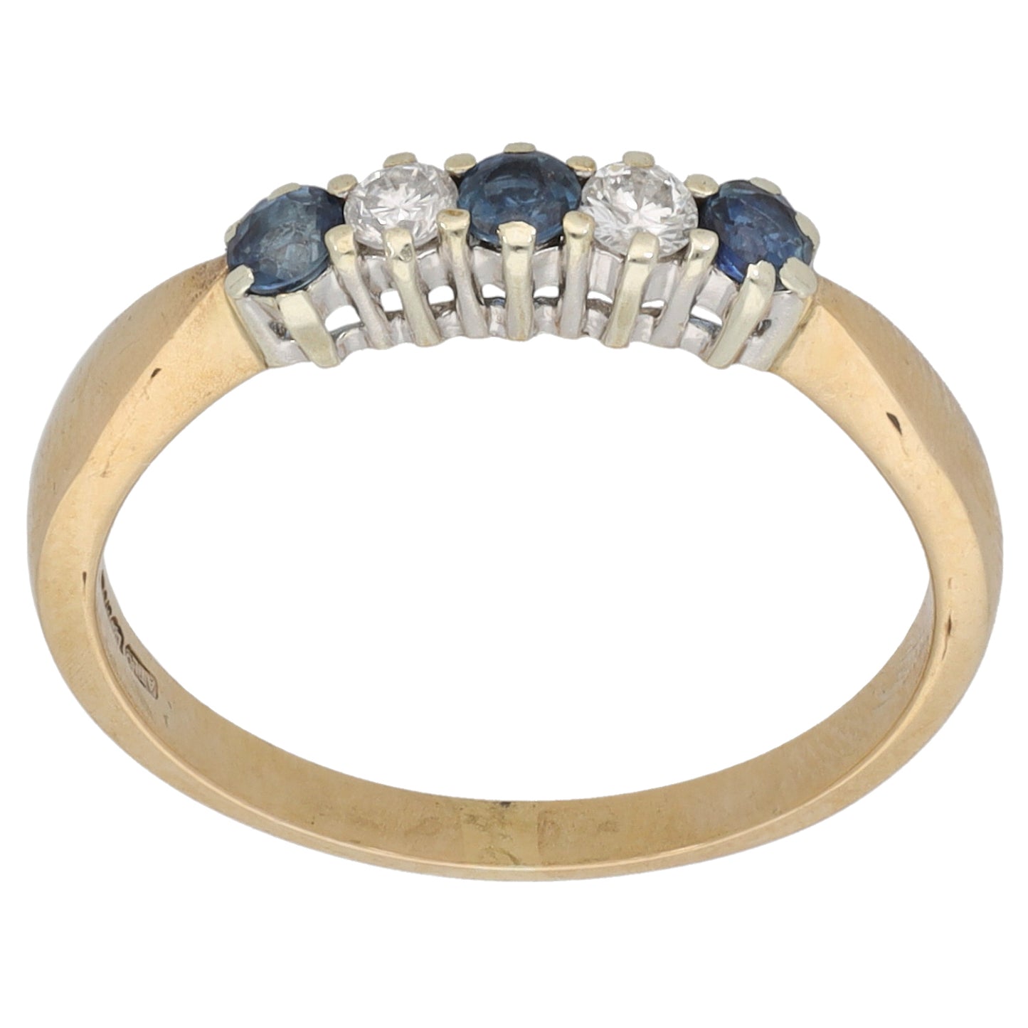 9ct Gold Sapphire & 0.10ct Diamond Half Eternity Ring Size M