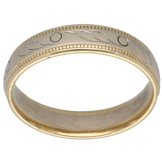 9ct Bicolour Gold Patterned Wedding Ring Size S