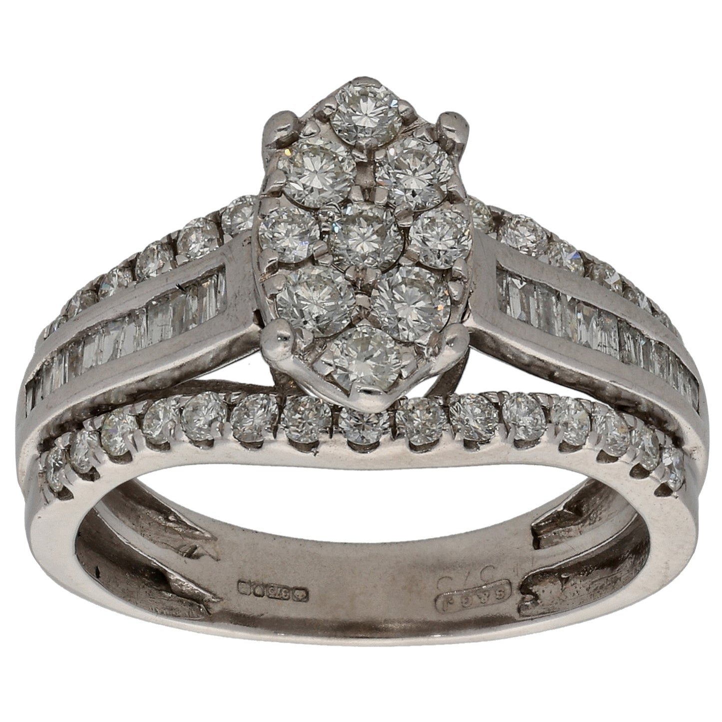 9ct White Gold 0.81ct Diamond Dress/Cocktail Ring Size M