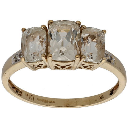 9ct Gold Beryl & 0.02ct Diamond Dress/Cocktail Ring Size P